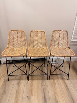 Natural Rattan and Black Metal Counter Stool