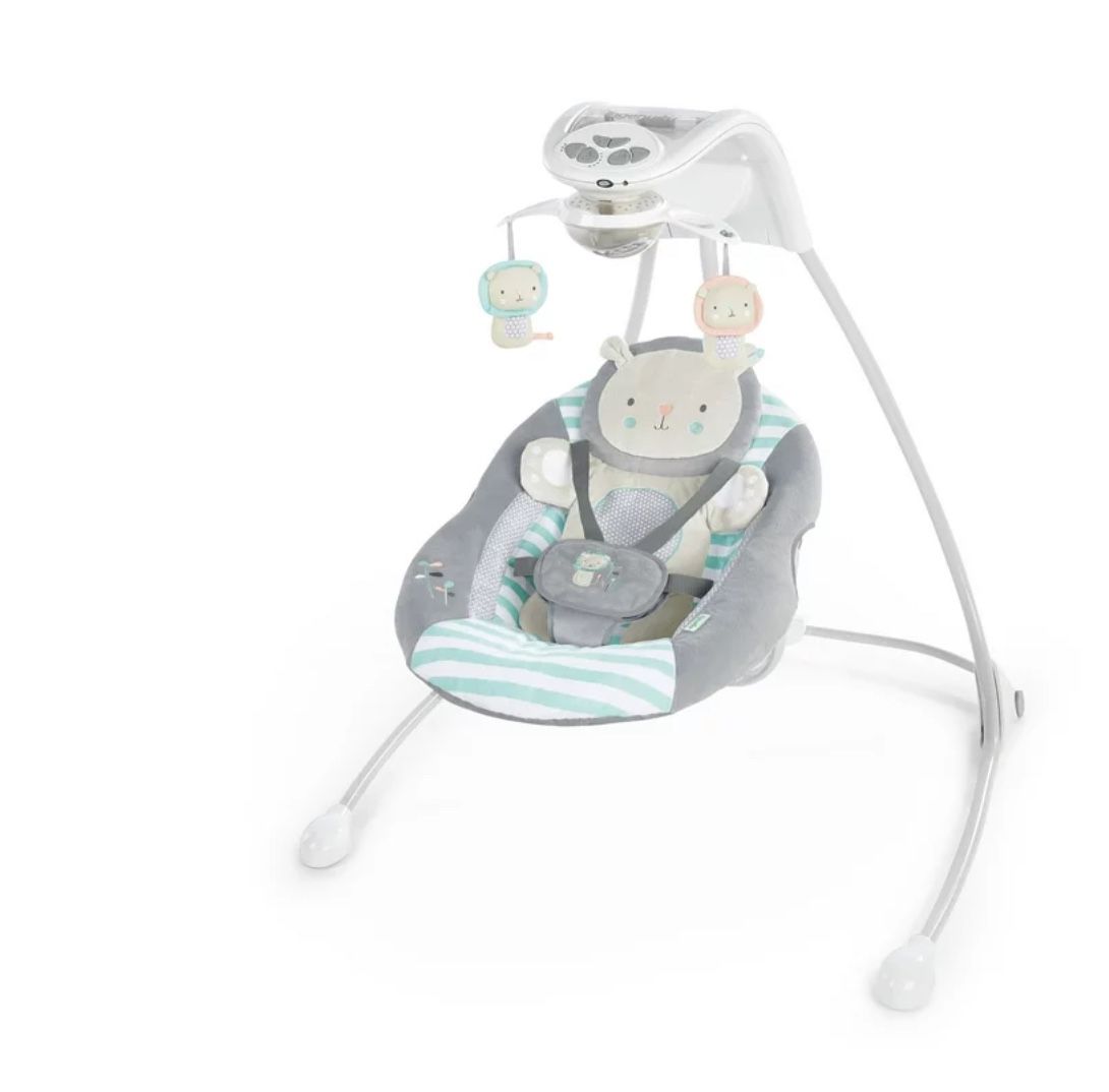 Ingenuity InLighten Foldable Lightweight Baby Swing with Lights, Lion, Gray