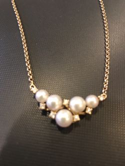 14K yellow gold pearls & diamond necklace