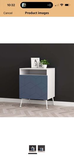 Qudasar PDTXCLS Grey and White Finish Nightstand Side End Table with Door Cabinet with Diamond Design on Front
