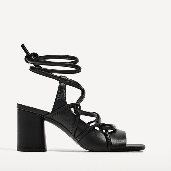 ZARA  black leather strappy heeled sandals