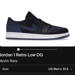 Jordan 1 Retro Low OG Mystic Navy Size 10.5M