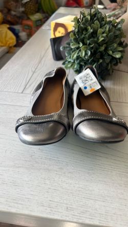 Coach Chelsey ballerina Flats Silver Metallic Leather Size