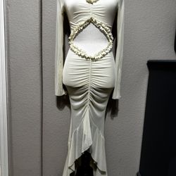 Cream ruffle sheer maxi dress / cover up with cut out detail size small 