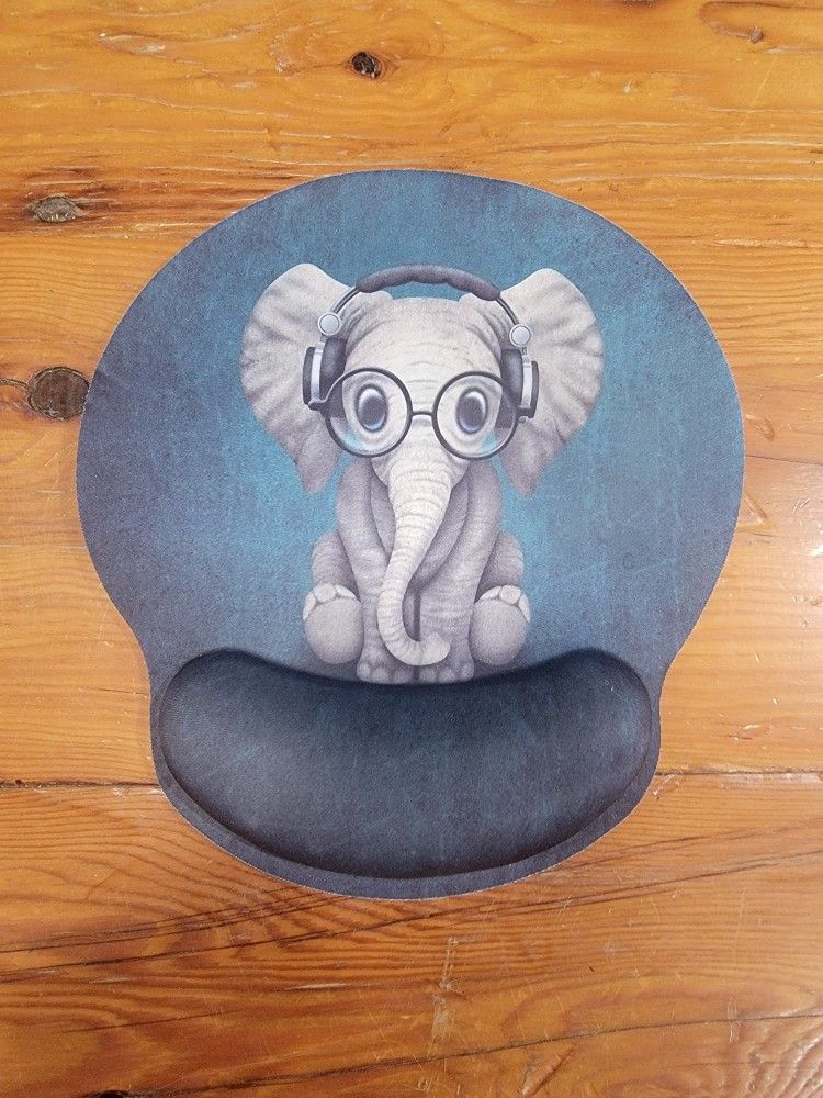 Cute Baby Elephant Mouse Pad With Ergonomic Wrist Rest ~ Headphones & Glasses