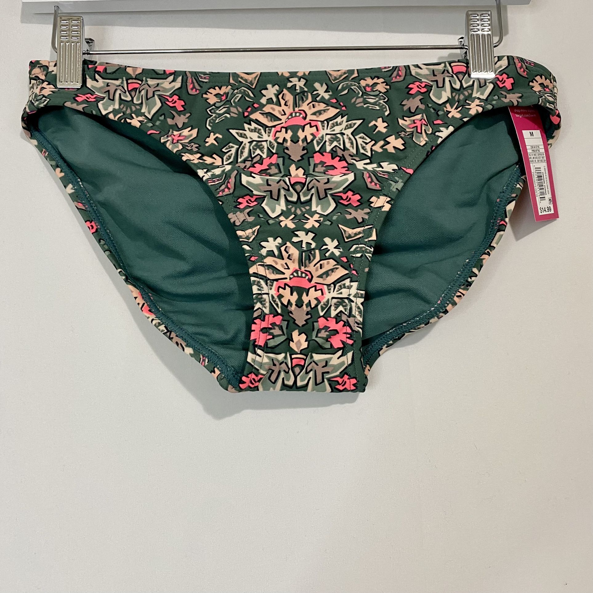 Xhilaration Women’s Hipster Bikini Swim Bottom Pine Green Print NWT