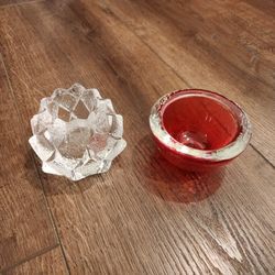 vintage Orrefors crystal votive candle holder & vintage mid-century Murano Sommerso art glass candle/tealight holder, great condition