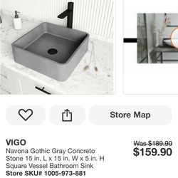 VIGO Concrete Stone Vessel Sink (15" x 15") - Modern Matte Gray