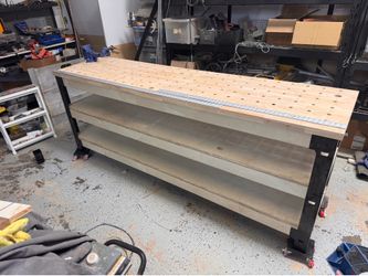 Custom 8' Heavy-Duty Woodworking Workbench – Butcher Block Top, 144 Dog Holes, Dual Vises