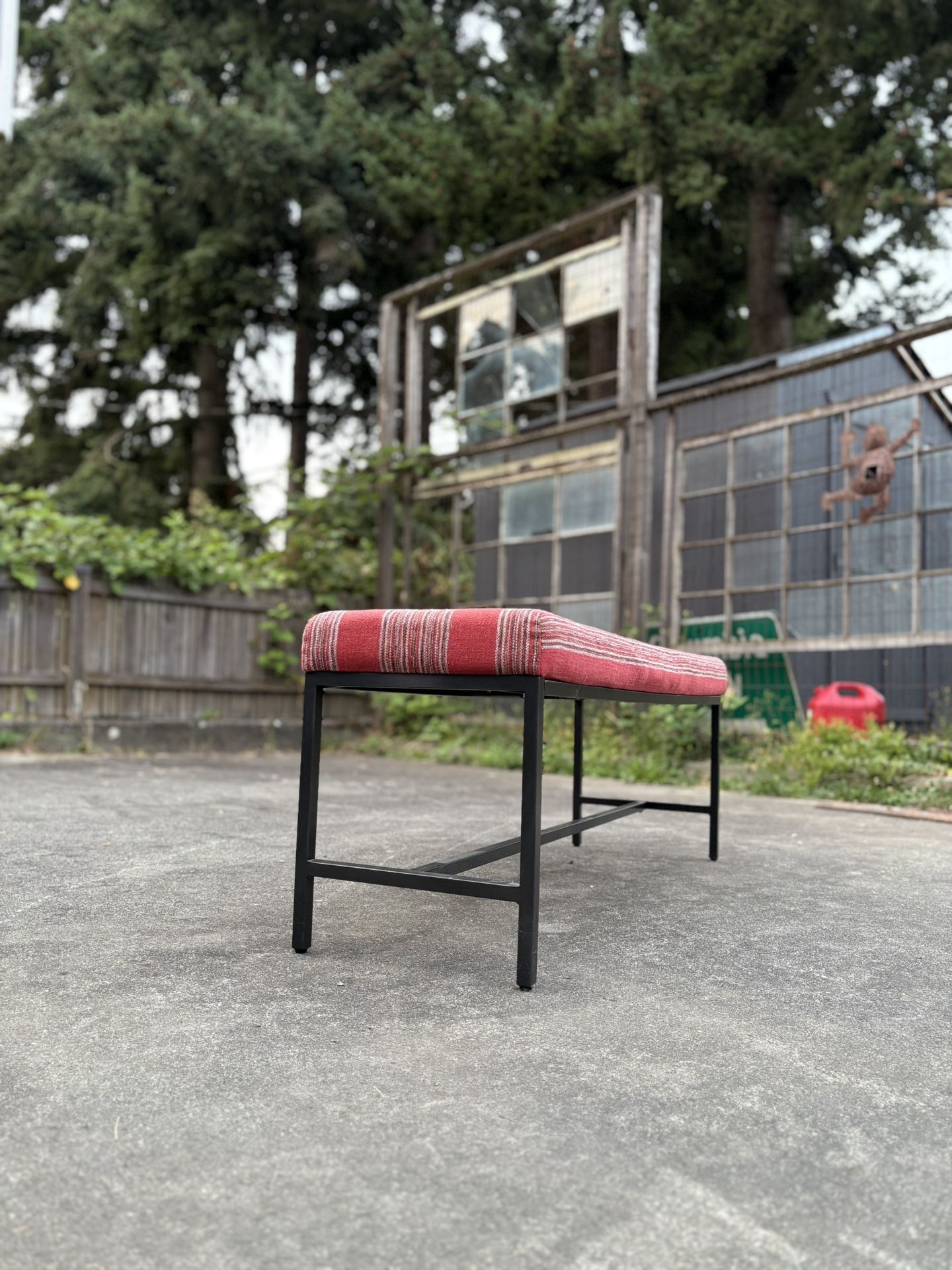 Black Metal Bench with Red Midwestern Fabric Cushion
