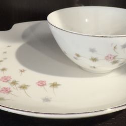 Vintage Summit Fine China Tea Snack Silver Trim Midcentury modern