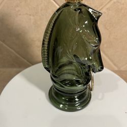 Vintage Avon Green Glass Horse Head with Movable Round Hook