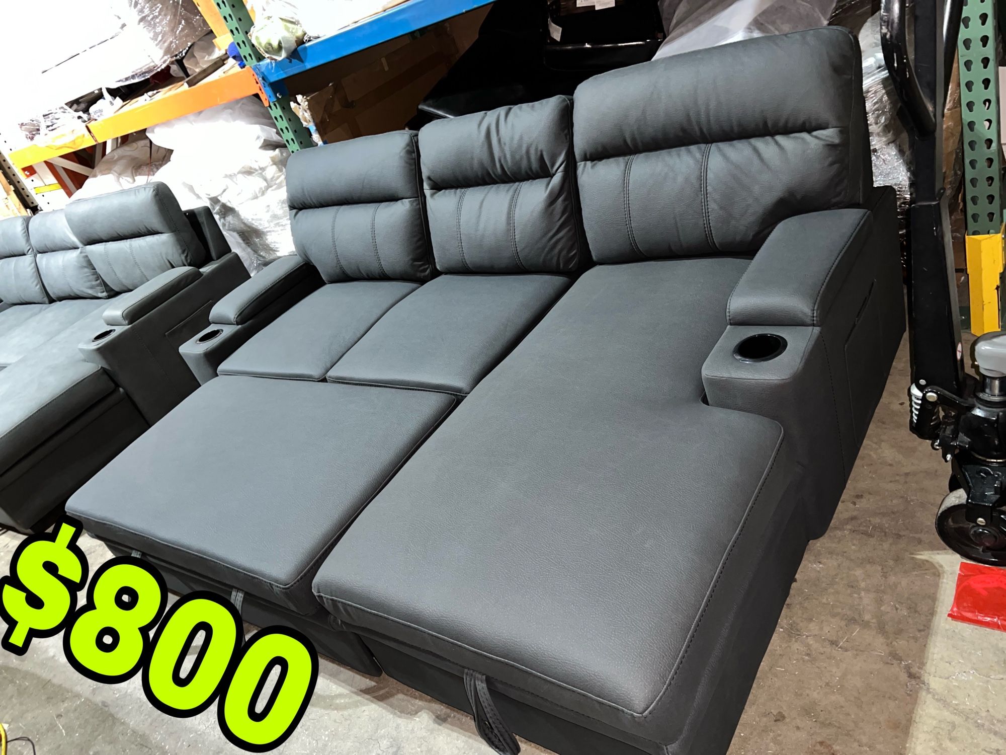 Beautiful New Sectional Sofa Bed W/ Storage Chaise & Storage Arms in Black Microfiber Only $800!!!