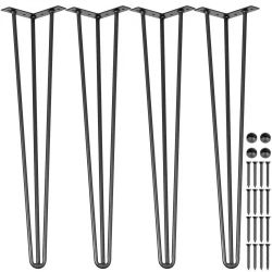 34" Carbon Steel Hairpin Table Legs, Desk Legs, 3 Rods, Black