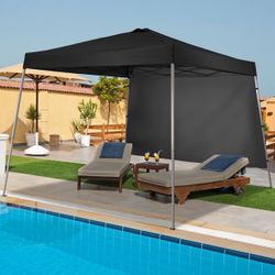 8 x 10 ft Pop up Canopy Tent with One Sidewall, Instant Slant Outdoor Gazebo for Beach, Sun Shade,Outdoor Activies, Weddings,Black
