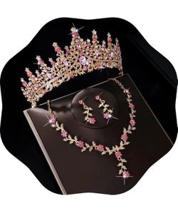 New Tiara and Crown for Women,Tiaras Earrings Necklace, Crystal Bridal Jewelry Set