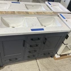 48” Bathroom Vanity in white , double sink soft close solid wood with vanity top in white  $749  Luke’s liquidations warehouse Address:  2434 N Forsyt