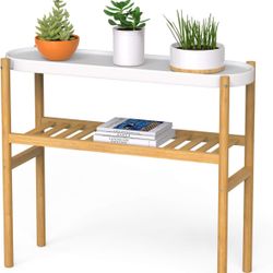 Wisuce Bamboo Shelf Indoor, 2 Tier Window Tall Stand Table for Multiple Plants