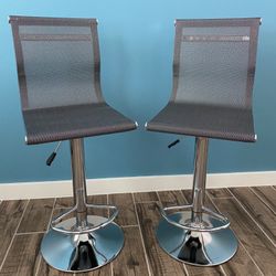 New 2 Gray Mesh Bar Stools 
