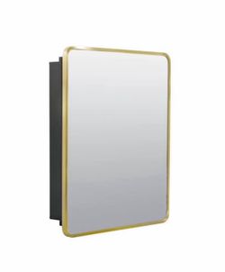 24 in. W x 30 in. H Rounded Corner Rectangular Brushed Gold Medicine Cabinet with Mirror