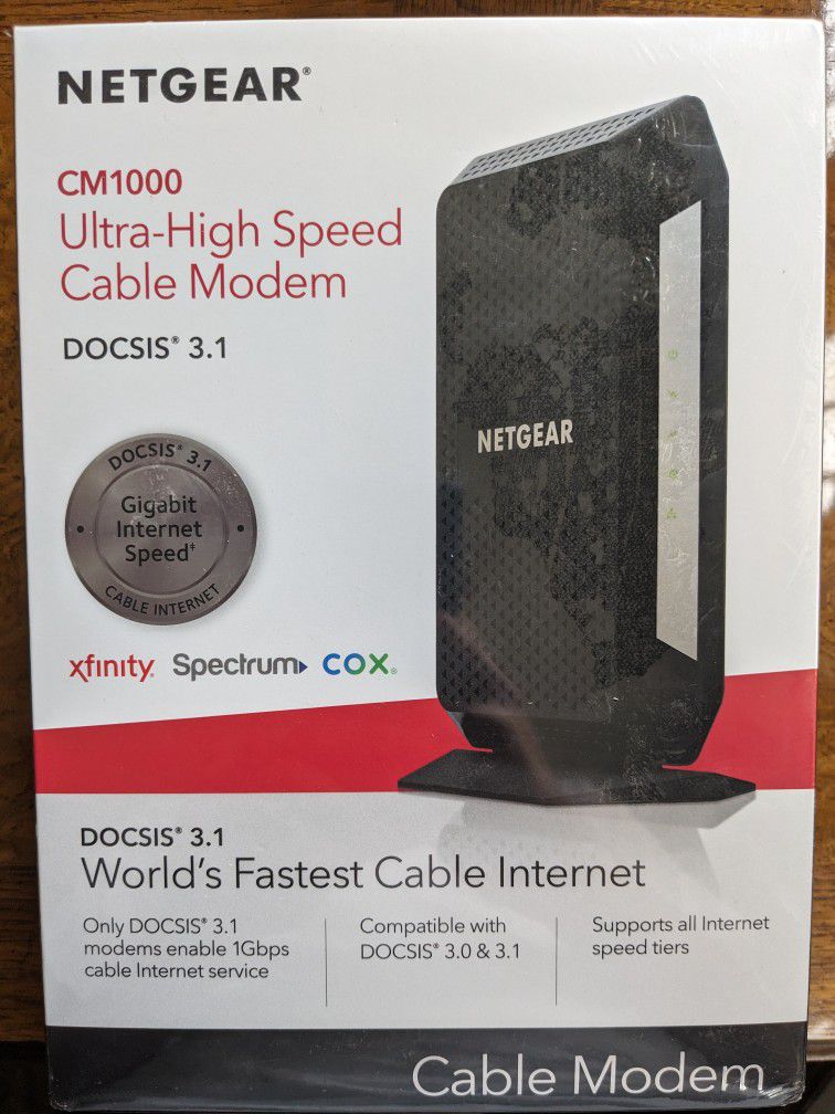 Netgear Gigabit Cable Modem (32x8) DOCSIS 3.1 | for XFINITY by Comcast, Cox. Compatible with Gig-Speed from Xfinity - CM1000-1AZNAS 