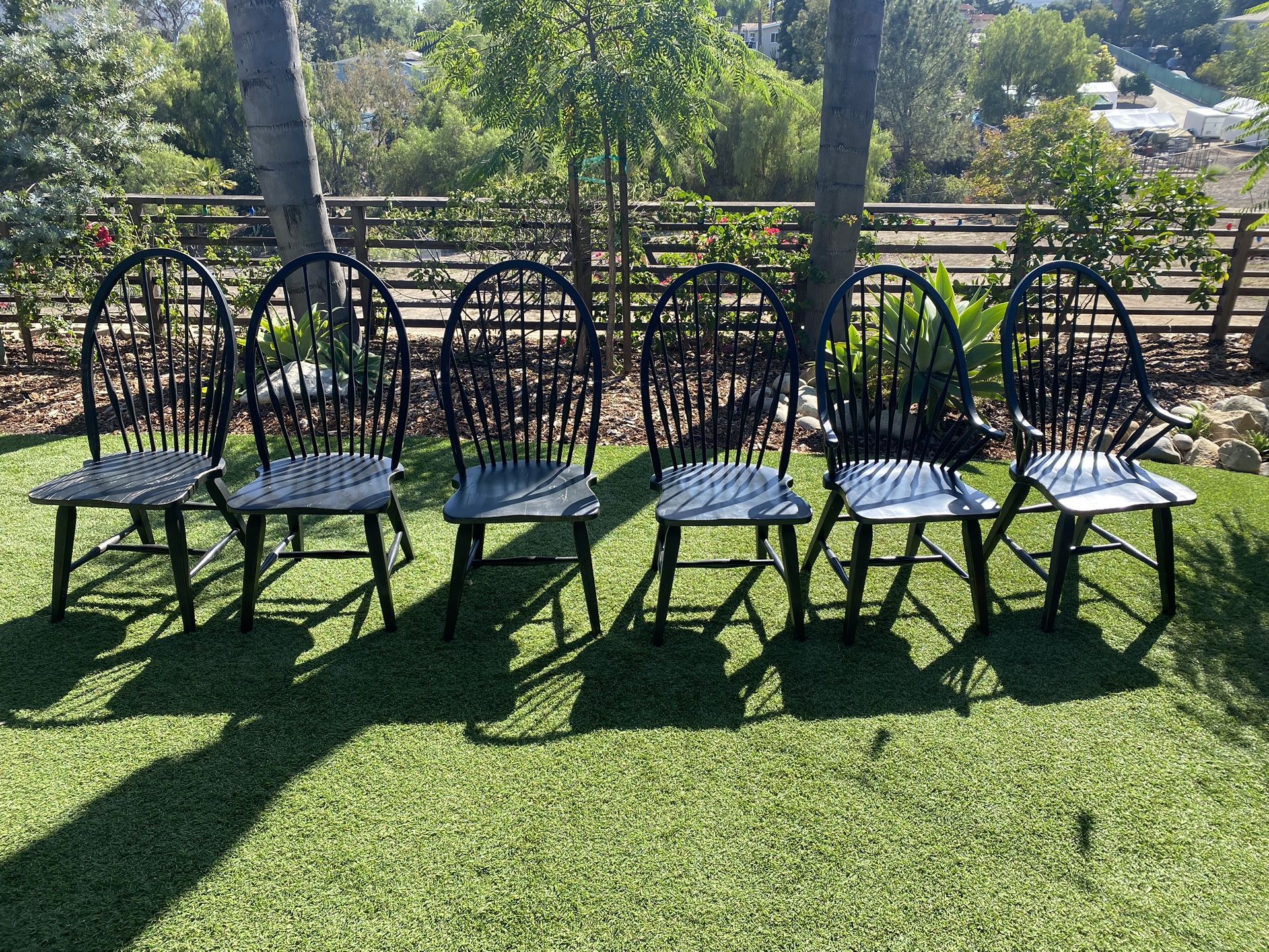 6 Wood Windsor Dining Chairs 