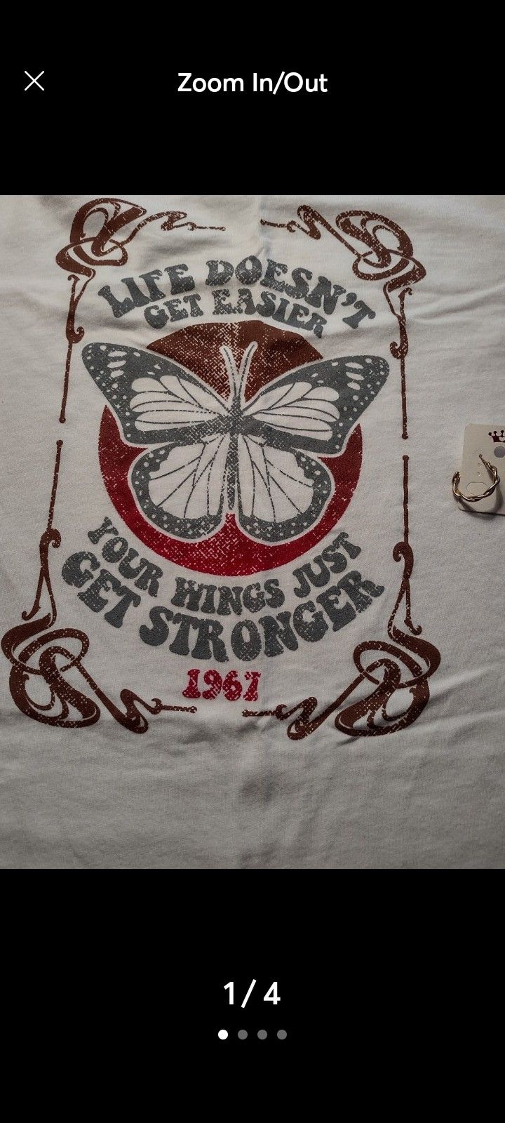 "Life Doesn't Get Easier,Your Wings Get Stronger" Jr's Large T-shirt w NEW Earrings
