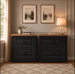 Set of two 24" Wide Farmhouse Nightstand, Large End Table with 2 Drawers, Black
Side Table Chest of Drawers Cabinet, Night Stand for Bedroom, Living R
