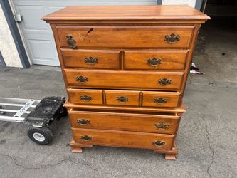 Tall Wood Dresser with Brass Hardware