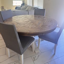 Round Wood Dining Table Set 4 Chairs 