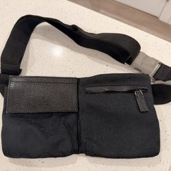 Gucci GG Monogram Double Pocket Belt Bag in black