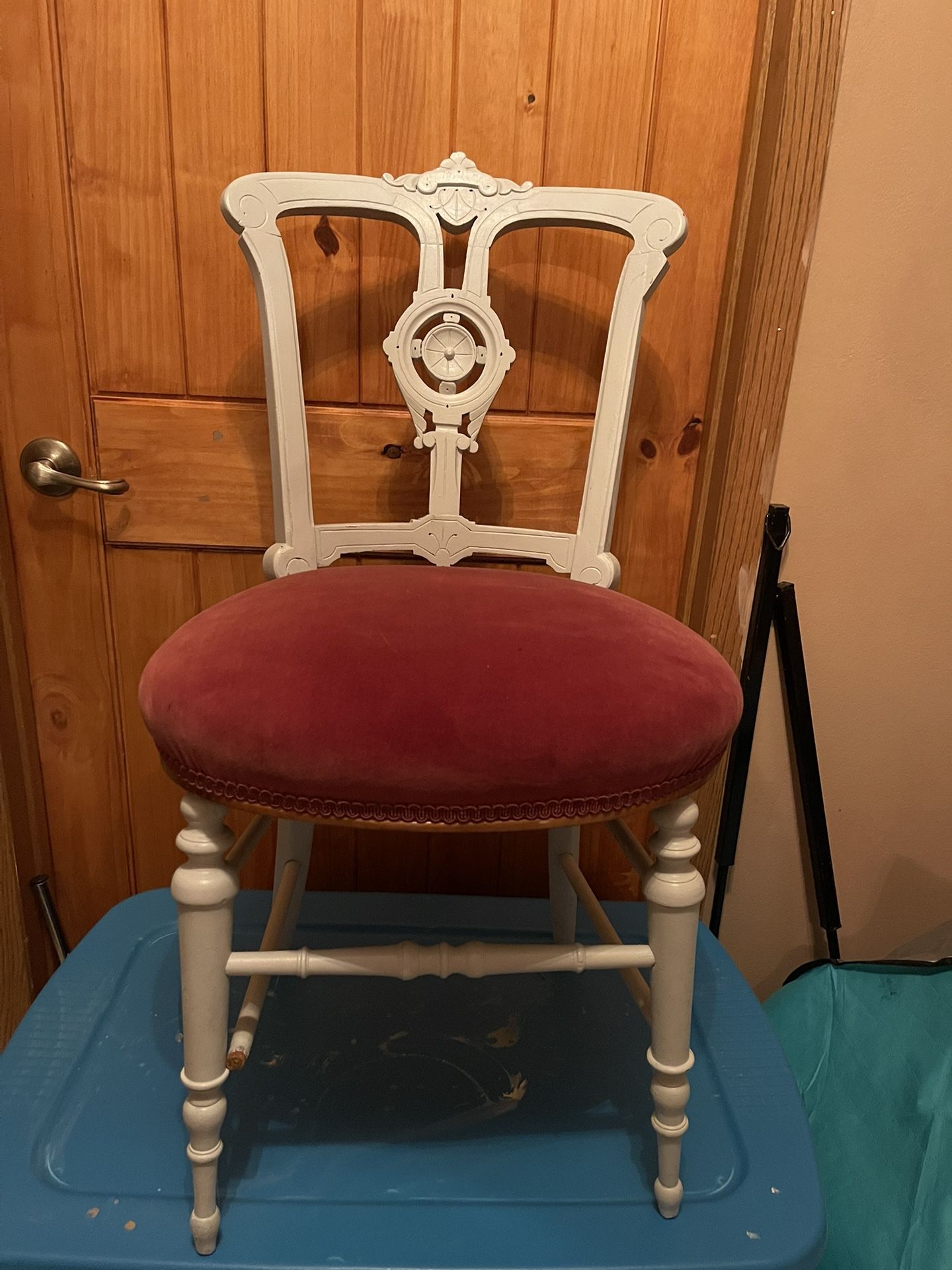 Antique Art Deco Velvet And Wood Vintage Chair