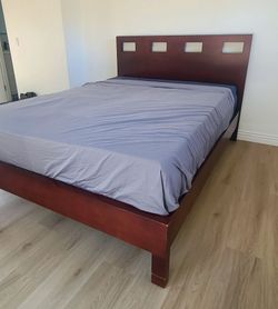 Queen size bedframe, mattress and sheets