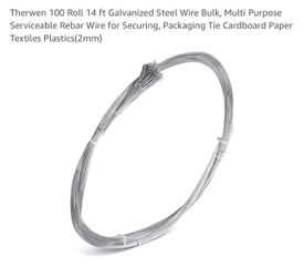 Therwen 100 Roll 14 ft Galvanized Steel Wire Bulk, Multi Purpose Serviceable Rebar Wire for Securing, Packaging Tie Cardboard Paper Textiles Plastics(