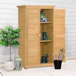 63” H Wooden Garden Shed 3-tier Patio Storage Cabinet Outdoor Organizer Wooden Lockers with Fir Wood [NEW] **Assembly Req** 