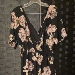 Black Jumpsuit With Pink Floral Accents