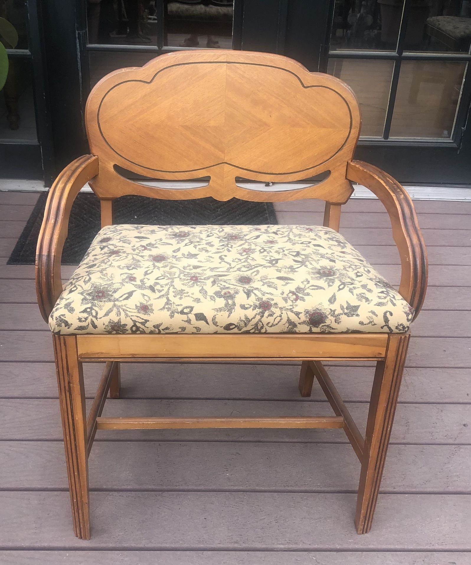 Antique Art Deco Waterfall Arm Chair / Vanity Stool Bench (#2)
