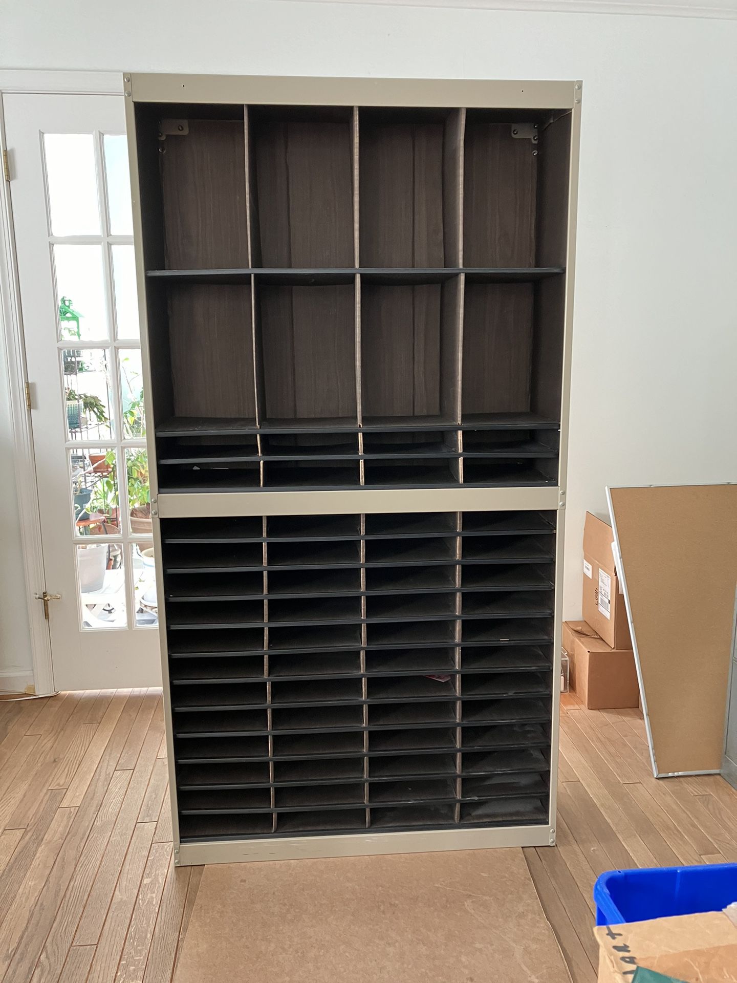 Literature Organizer,Beige metal frame w/corrugated cardboard compartment shelves