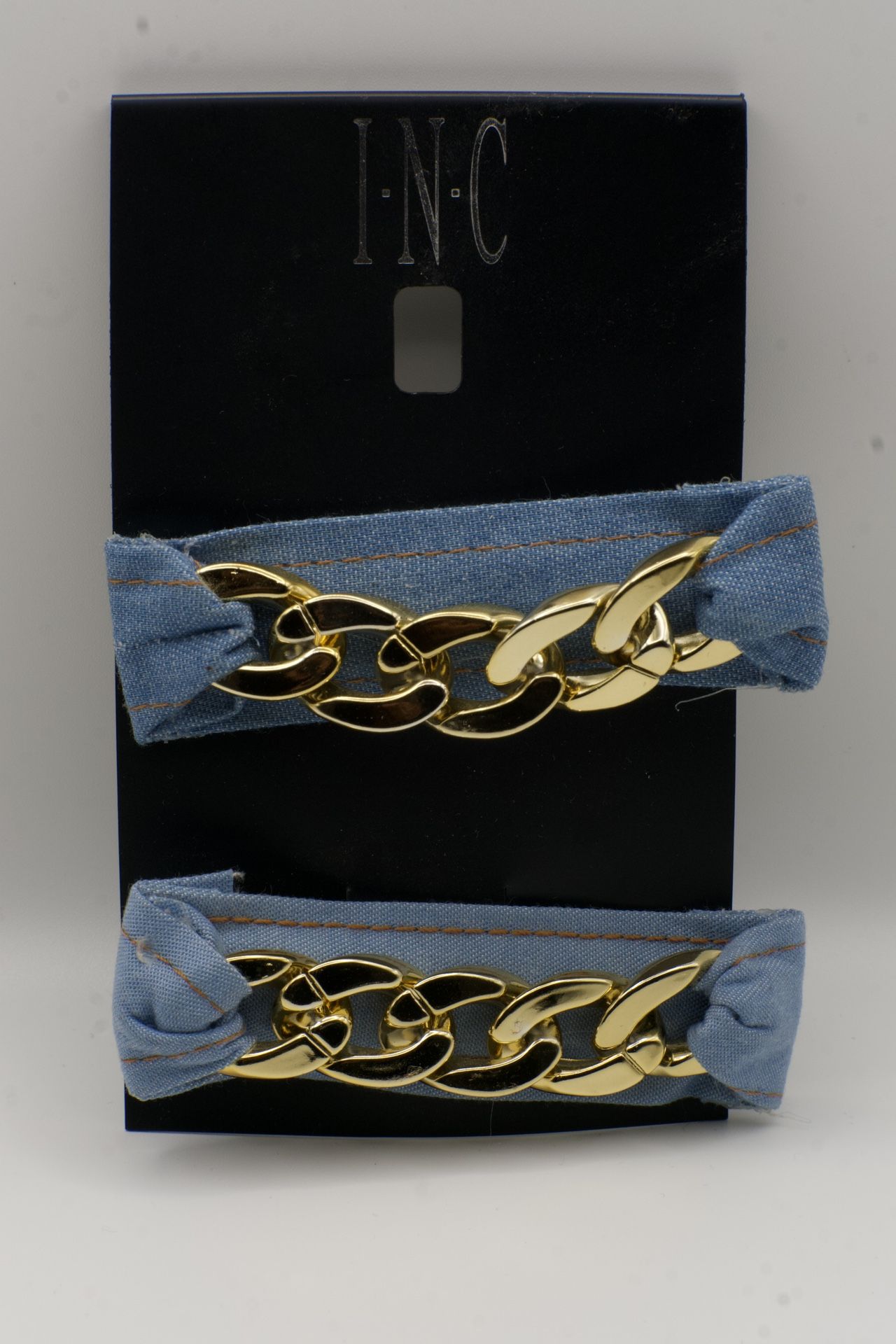 INC 2 Pc Gold tone Chain & Denim Hair Barrette