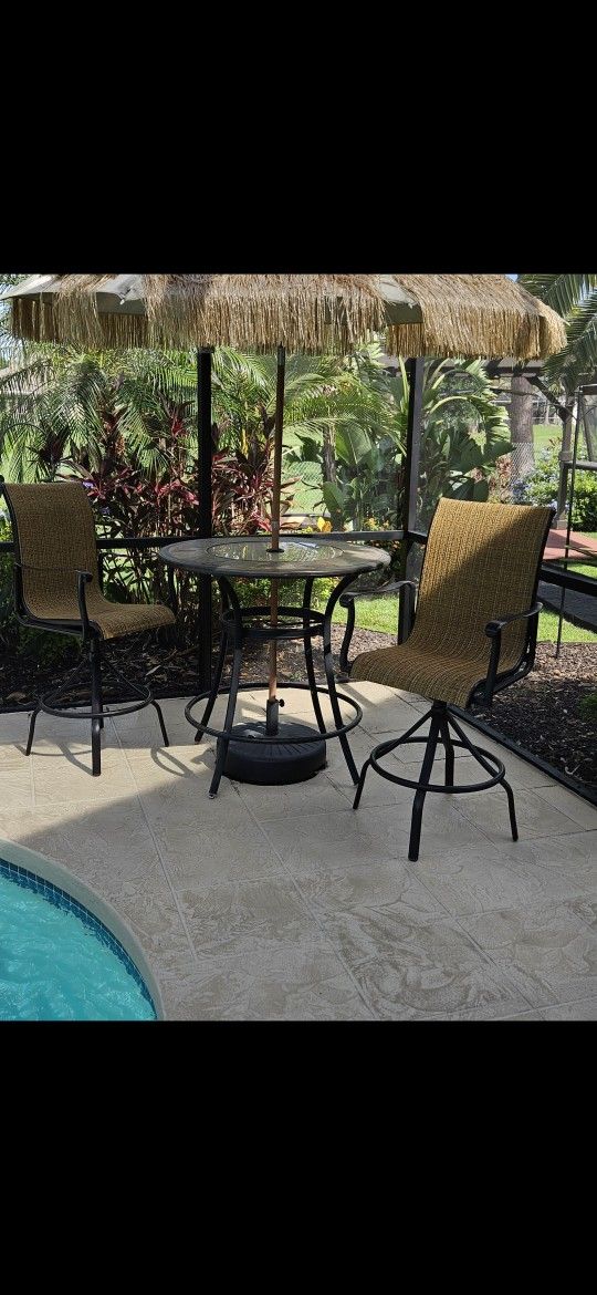 Aluminum Patio High Top Table and 2 Chairs