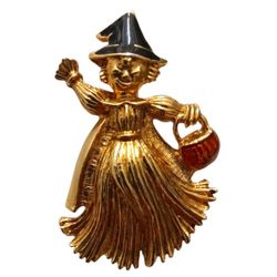 Vintage Avon Gold Tone Witch Brooch