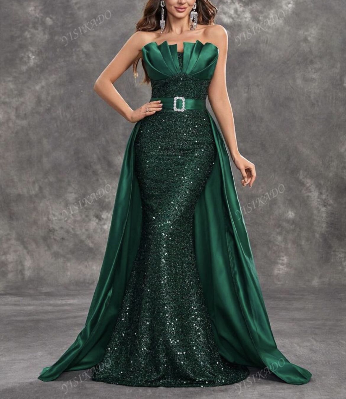 New Evening Gown Women’s Small Detachable Tail Green