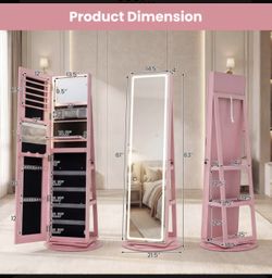 Long Pink Mirror With Storage & Lights