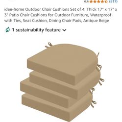 Idee-Home Outdoor Chair Cushions Set Of 4. 17”x17”x3”Th