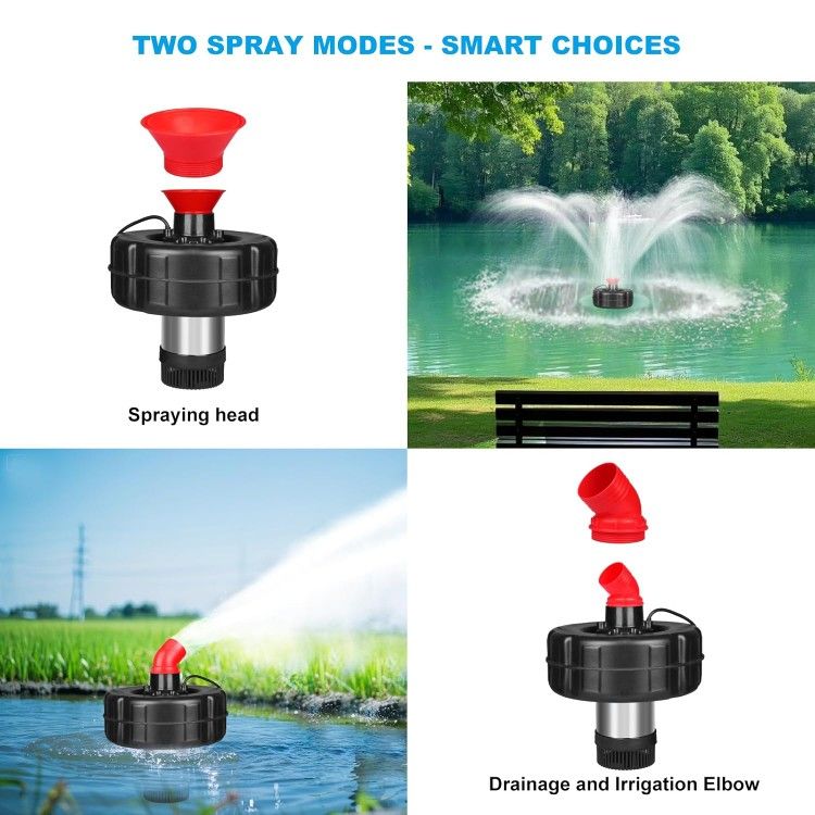 Pond Fountain Aerator, 1HP 750W 110V Stainless Steel Floating Fountain Fit for Ponds & Lakes with 100 FT Power Cord & Timer, Outdoor Ponds Water Fount