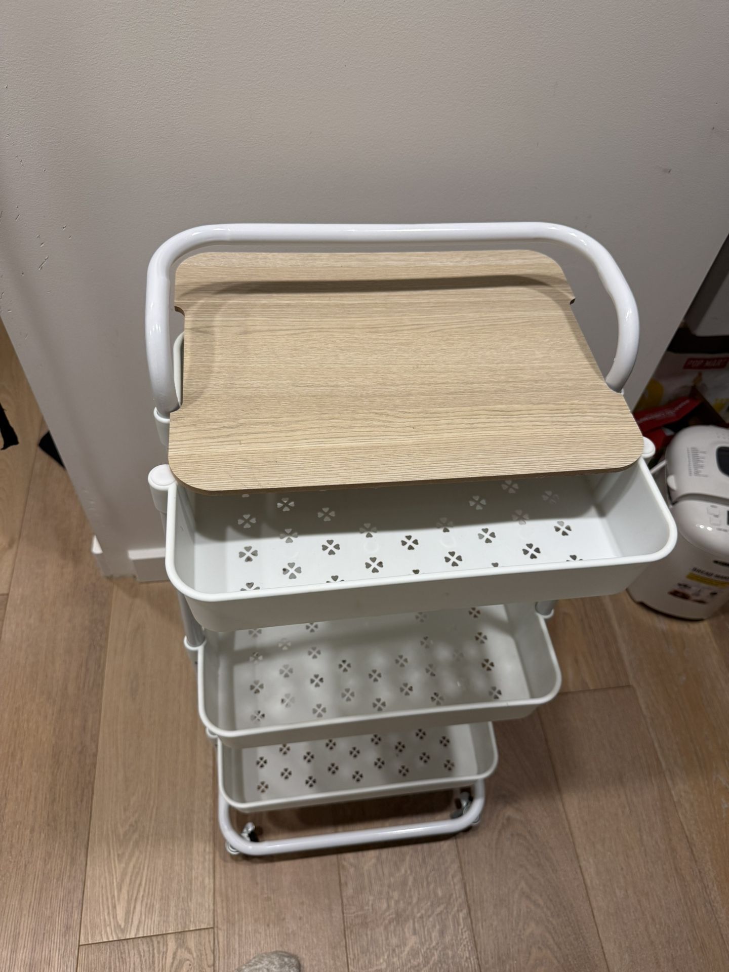 Rolling Cart Organizer Wood Top 3 Tier