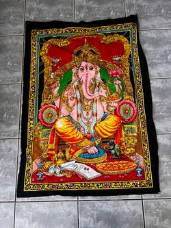 Póster de algodón de 40 x 30 pulgadas, deidad india para decoración (singhasan ganpati)