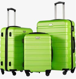 Coolife Luggage Set, 3 Piece Lightweight Durable Hardshell, Apple Green Suitcase Set with 360° Spinner Wheels, TSA-approved Lock, Checked Family Trave