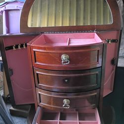 Jewelry Box Standing French Louis XV Style Demi-lune Mahogany Jewelry Chest or Vanity Side Table