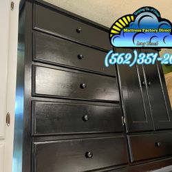 Black Pinewood 6 Drawer Closet Wardrobe 2 Door- Ropero Negro Dos Puertas 